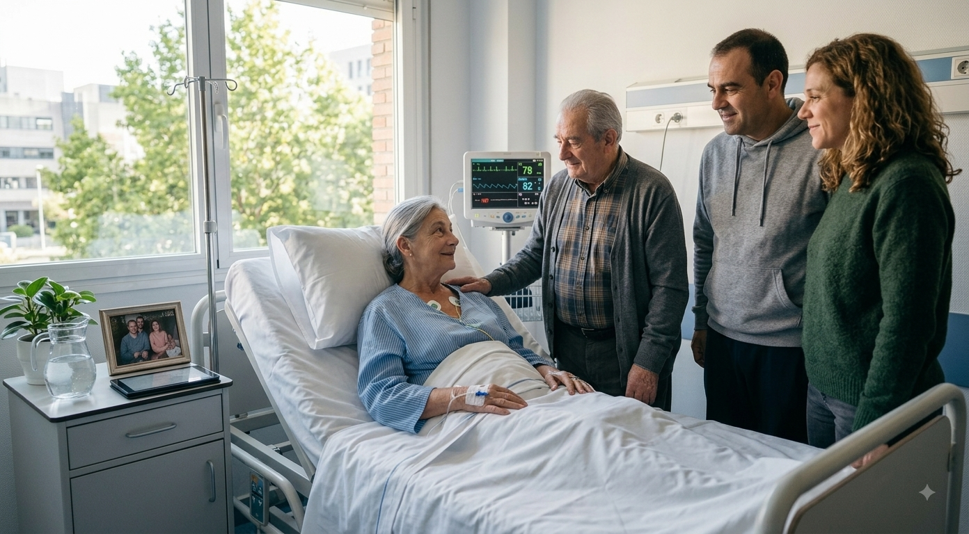 Familia acompañando a una paciente durante una internación